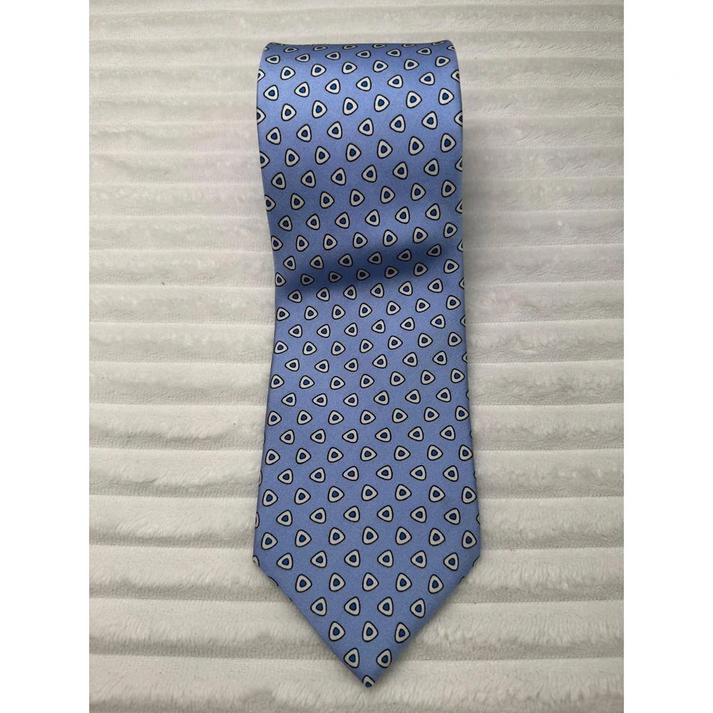 Brooks Brothers 346 Mens Pure Silk Necktie Blue Geometric Pattern Made in USA